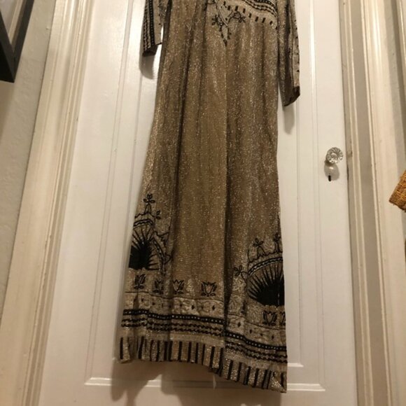 Vintage PLUS Elegant Miss Early 60s Lurex Gold Lame Egyptian Themed Dress - Picture 6 of 12